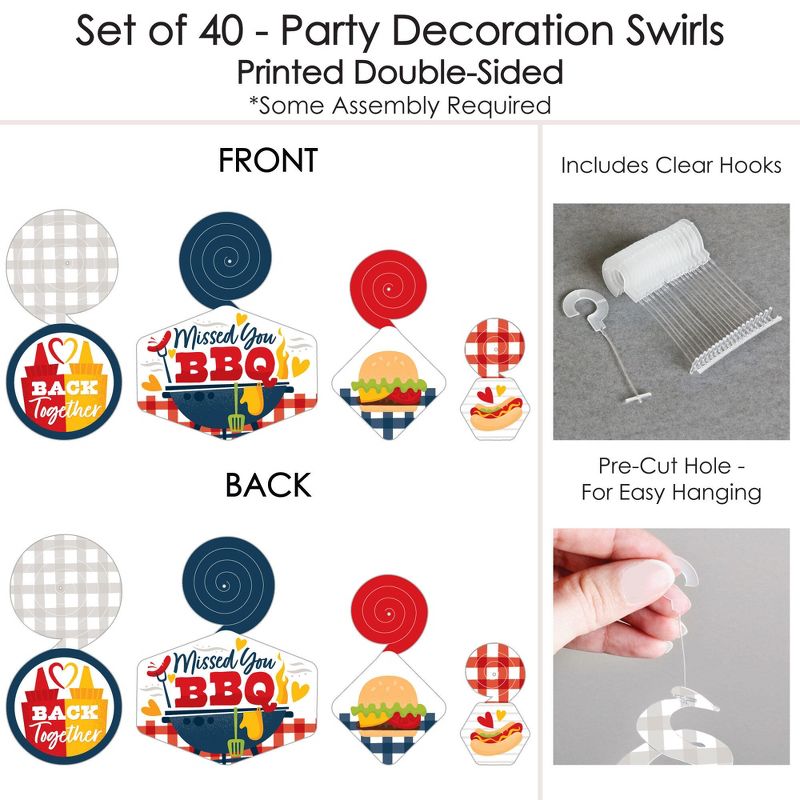 Big Dot of Happiness Missed You BBQ - Backyard Summer Picnic Party Hanging Decor - Party Decoration Swirls - Set of 40