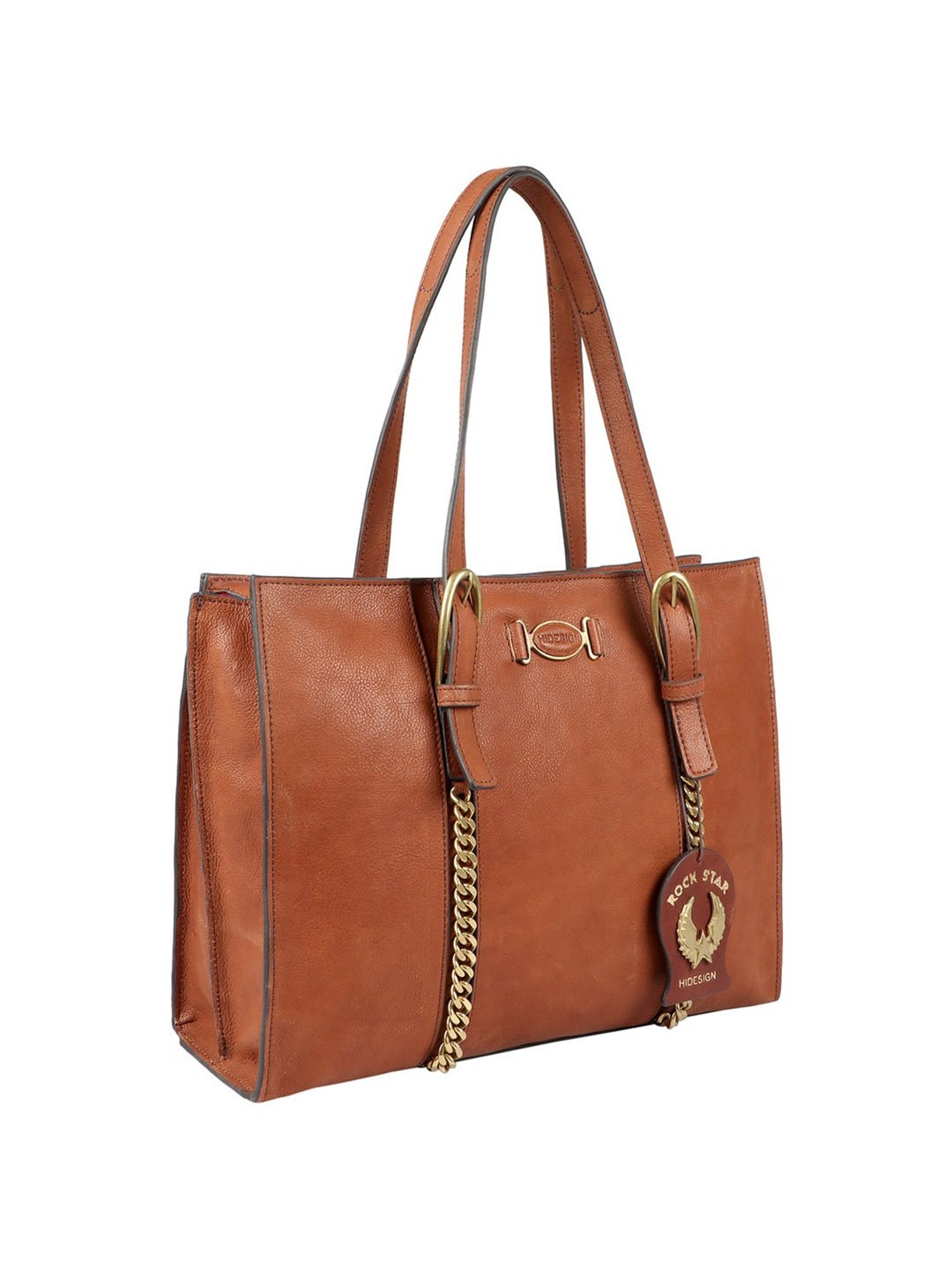 Hidesign Rockstar Metal Tan Solid Medium Laptop Handbag
