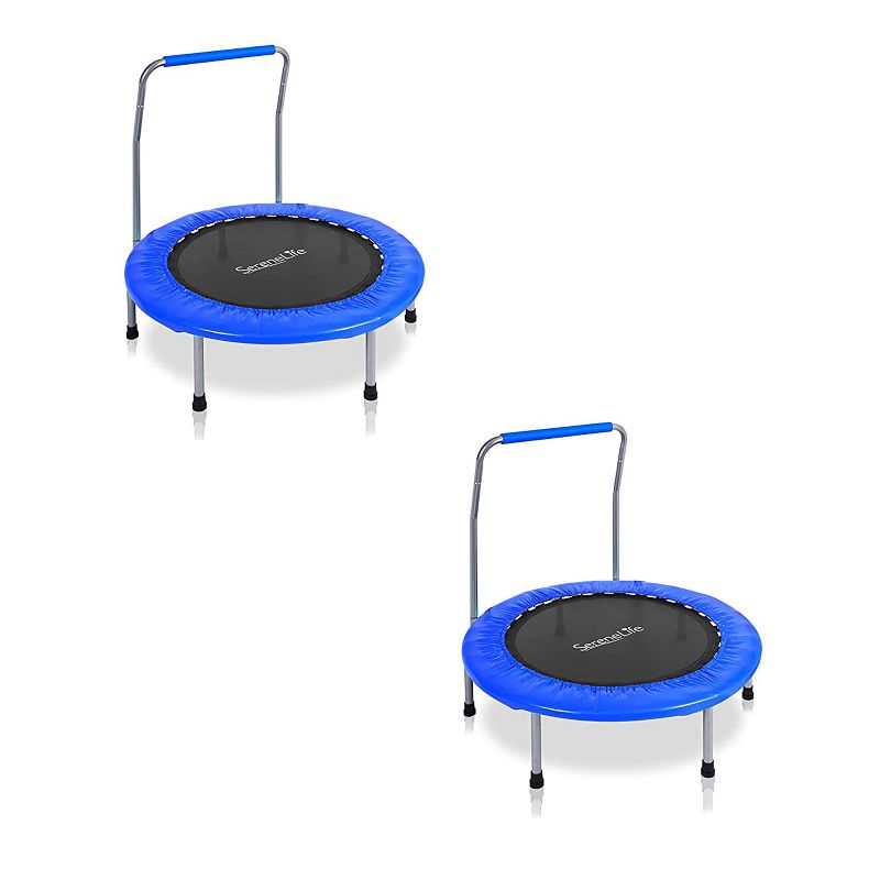 SereneLife 36 Inch Portable Folding Highly Elastic Fitness Jumping Sports Trampoline with Handrail, Padded Cushion, and Travel Bag, Kids Size (2 Pack)