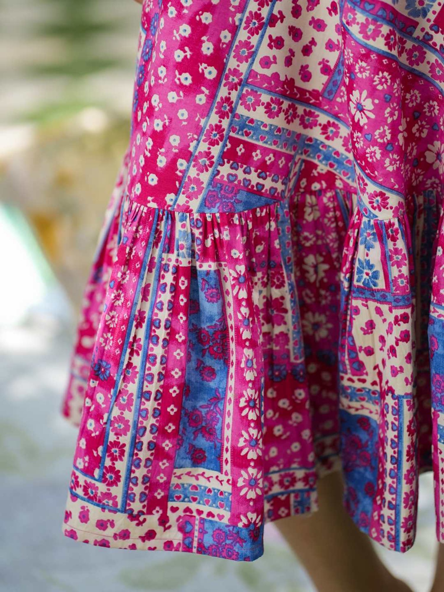 Rain and Rainbow Pink Cotton Printed A-Line Dress