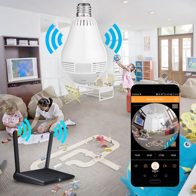 360 degree Panoramic 960P Hidden wifi Camera Indoor Light Bulb Mini Security IP Camera-White