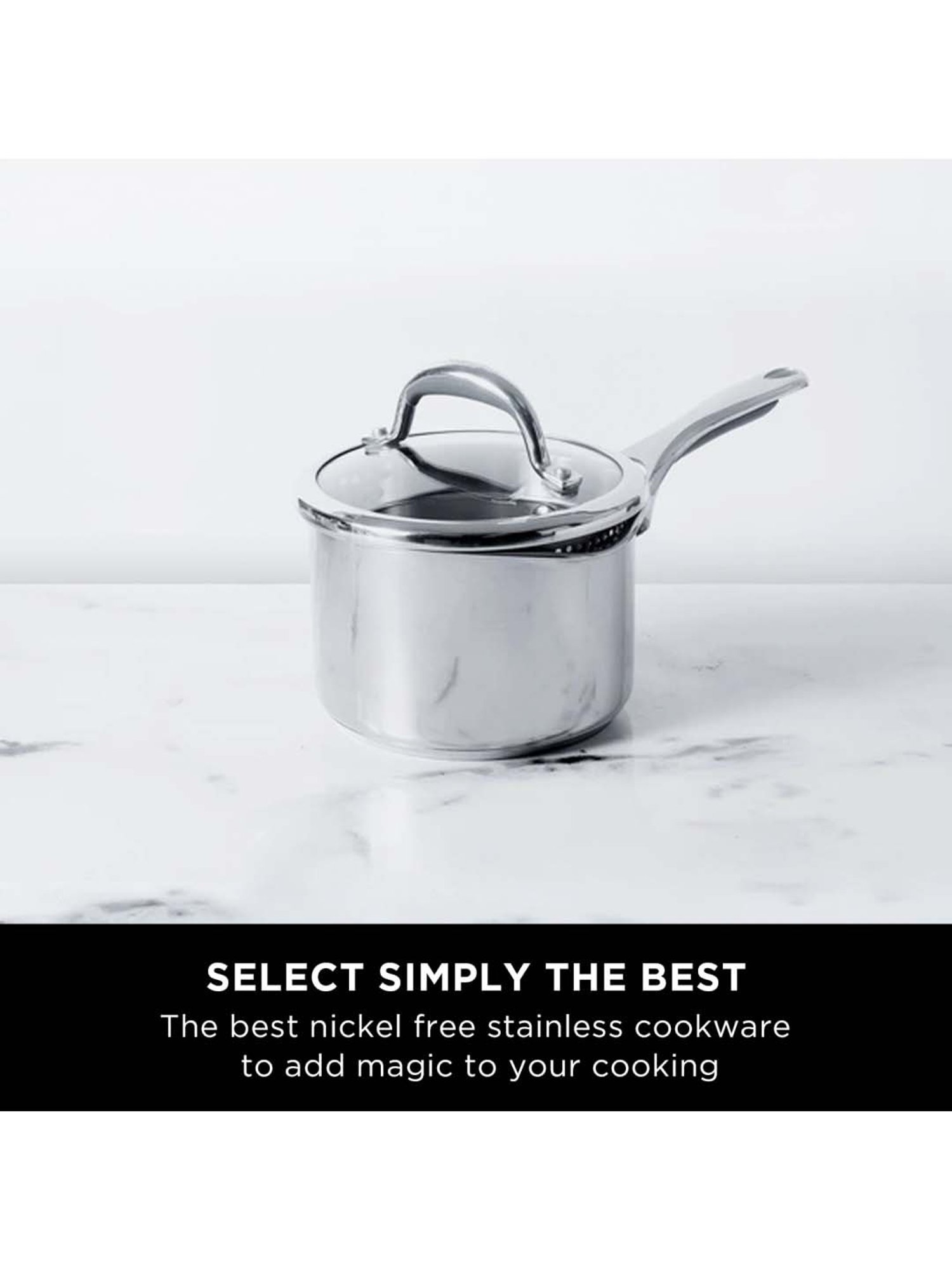Meyer Select Stainless Steel Straining Saucepan 18cm (Induction & Gas Compatible)