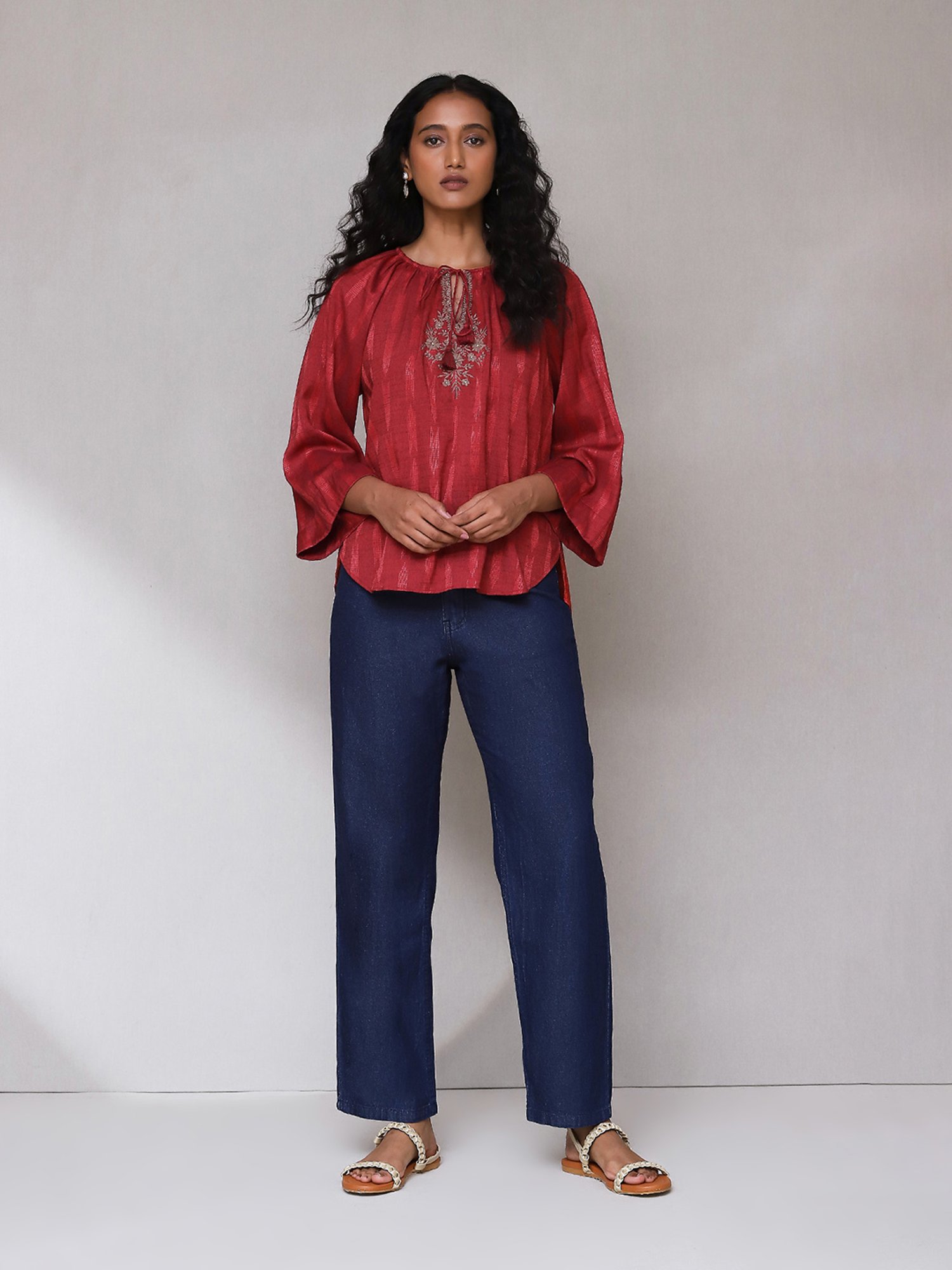 aarke Ritu Kumar Red Embroidered Top