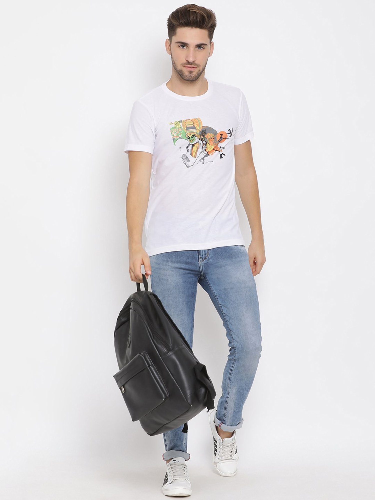 Hangup Plus White Regular Fit Printed Crew T-Shirt