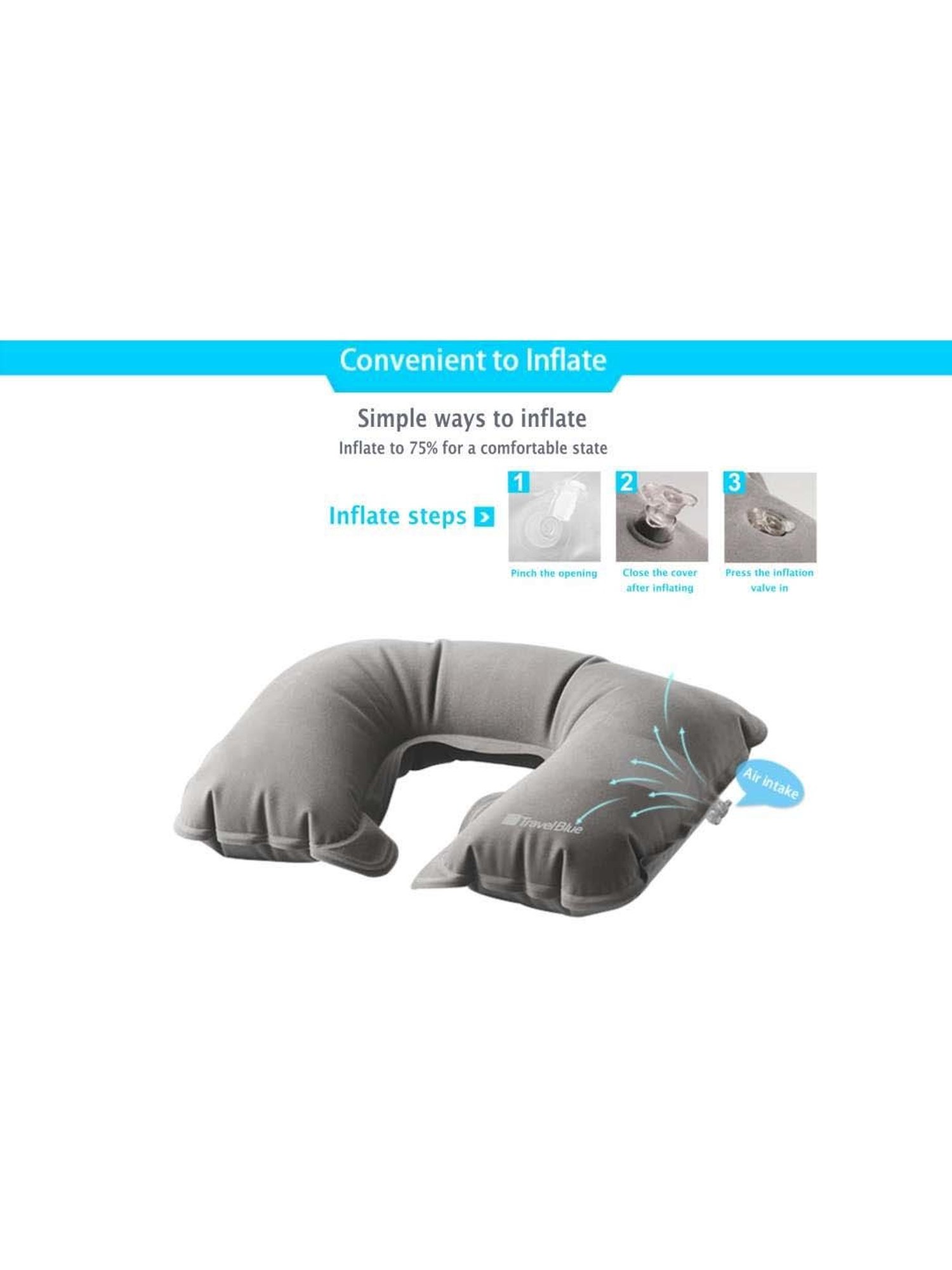 Travel Blue Grey Inflatable Neck Pillow