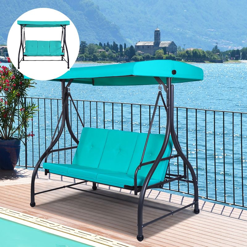 Costway Converting Outdoor Swing Canopy Hammock 3 Seats  Patio Deck Furniture Turquoise