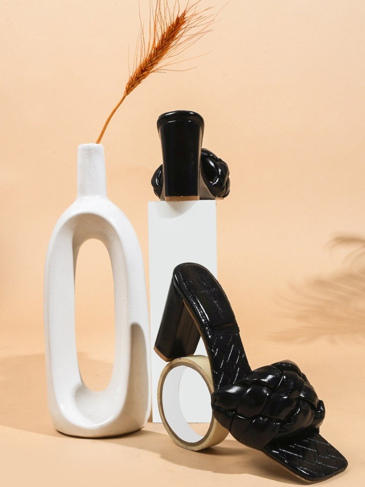 The White Pole Women's Black Casual Sandals