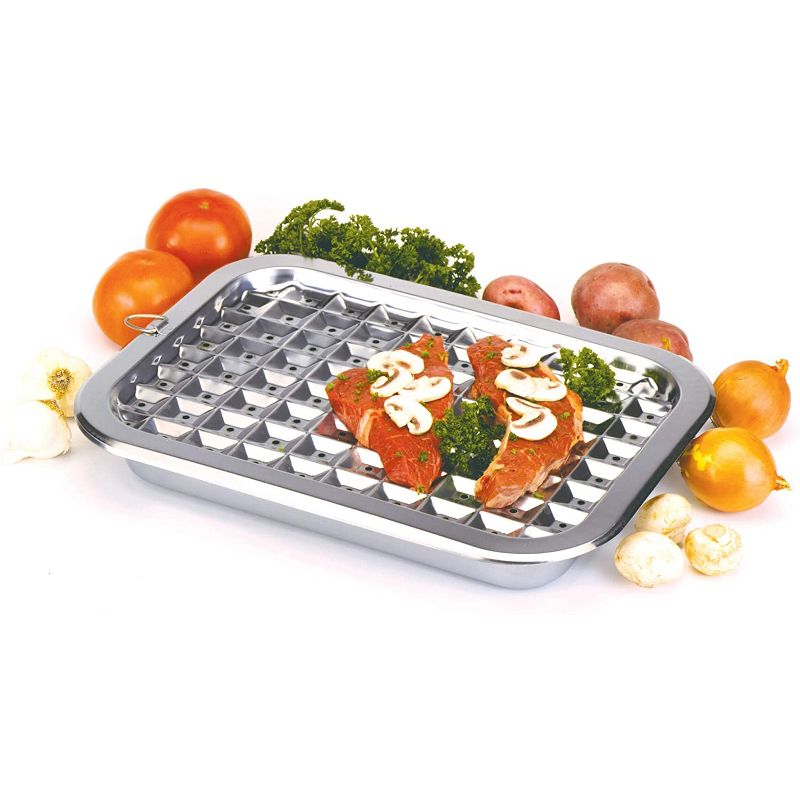 Norpro 2 Piece Stainless Steel Rectangular Kitchen Oven Roasting Broiler Pan and Drip Tray, Brushed Silver