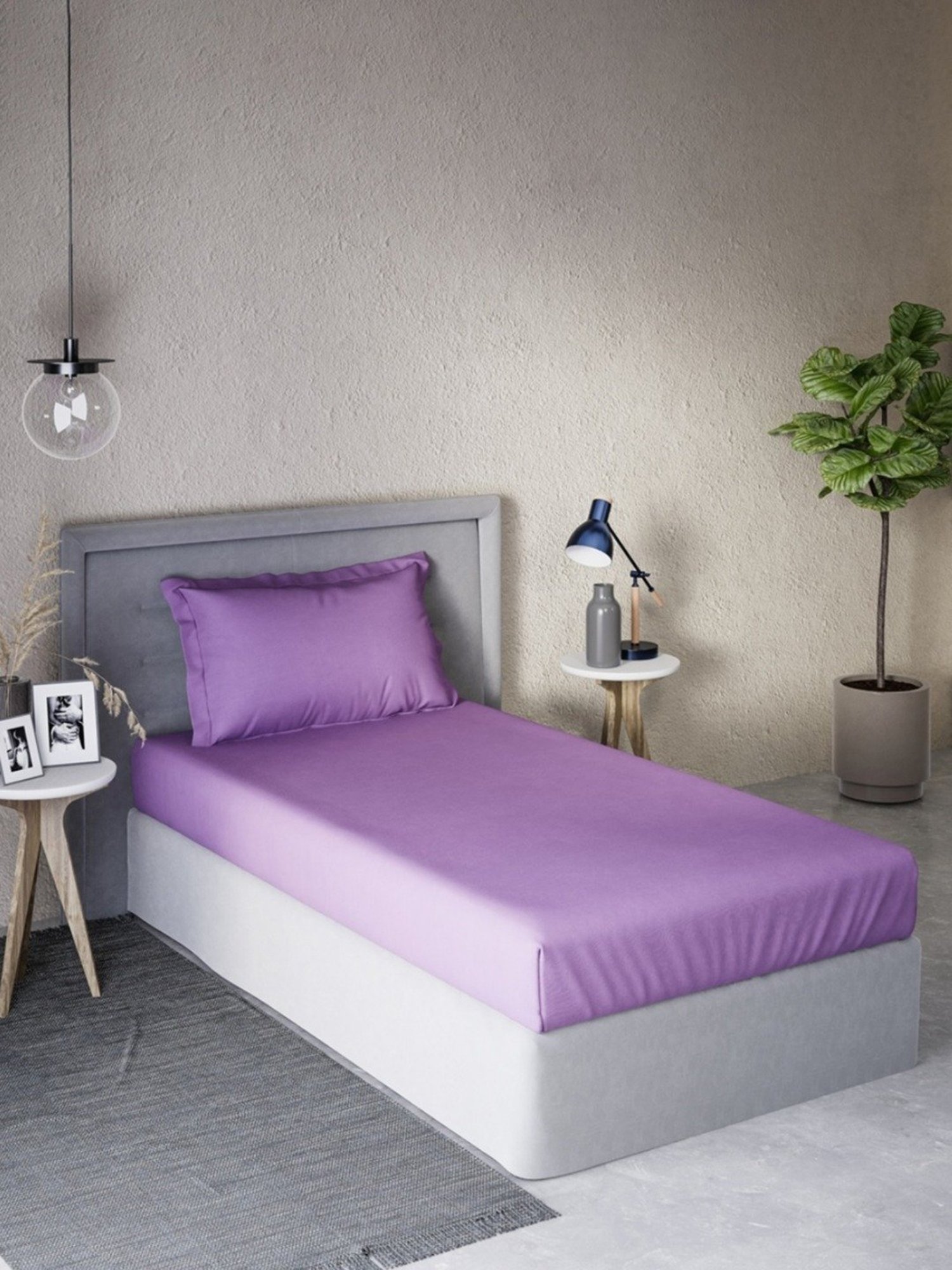 DDecor Solid Purple 180 TC Cotton Single Bed Sheet With 1 Pillow Cover