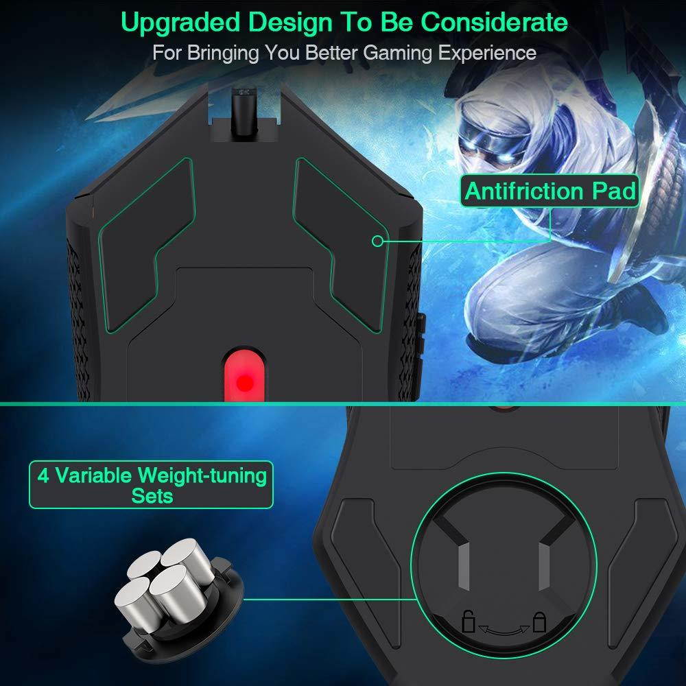 BENGOO Gaming Mouse Wired, USB Ergonomic Computer Mice with Chroma RGB Backlit, 6400 DPI Adjustable, 6 Programmable Buttons, Optical Laptop PC Gamer Gaming Mice with Weight Tuning