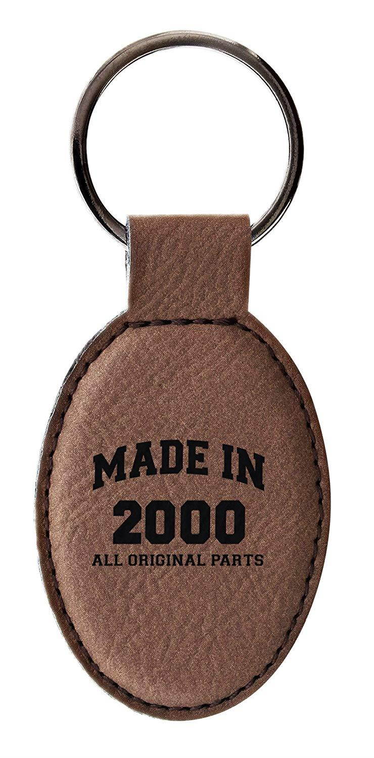 18th Birthday Gifts Made 2000 Birthday Gifts for Daughter or Son Leather Oval Keychain Key Tag Brown