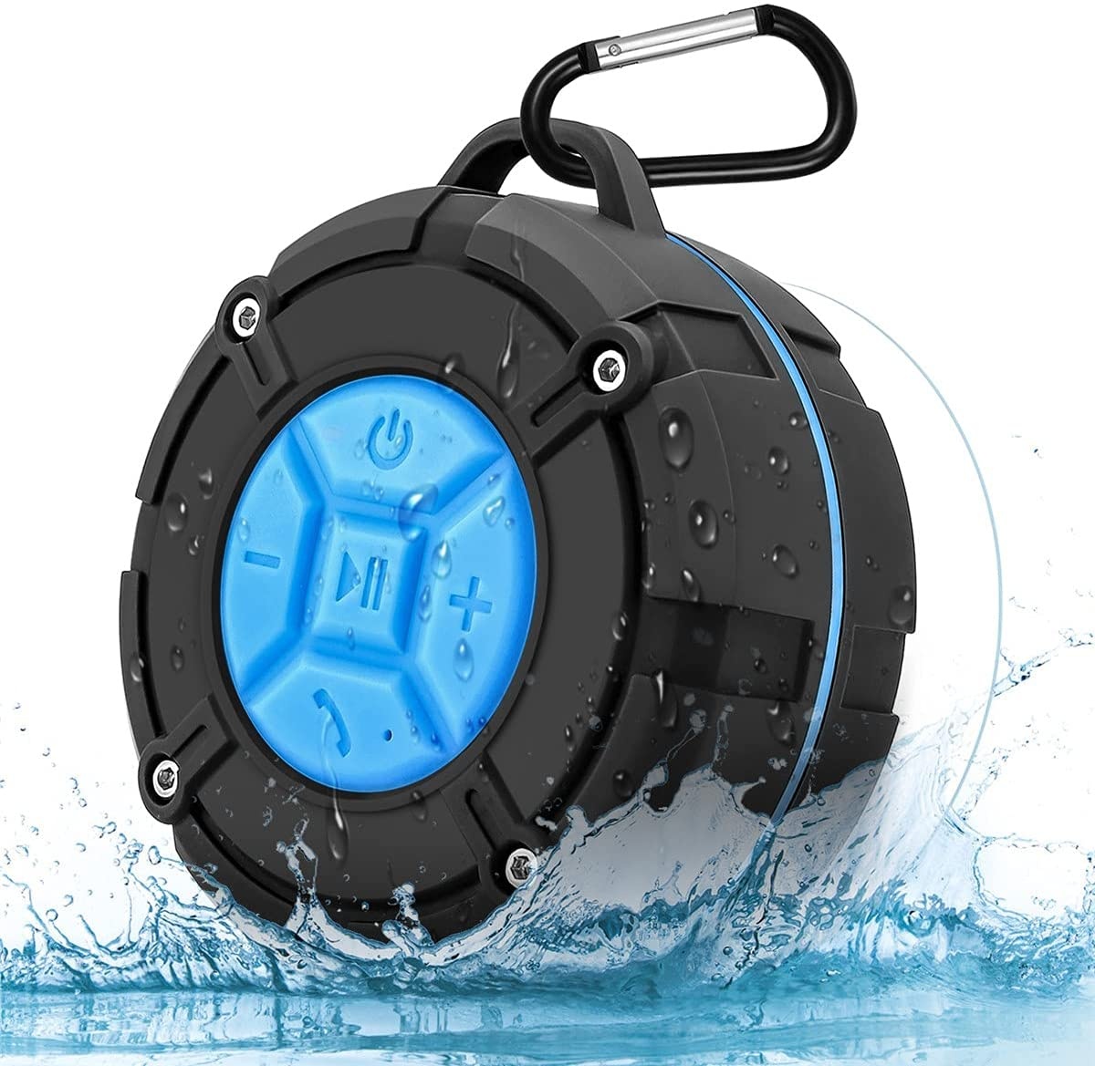 Shower Speaker Bluetooth Waterproof IPX7 Portable Wireless Water-Resistant Speaker Suction Cup & Hook, Built-in Mic, Speakerphone Bathroom Outdoor Beach Travel Hiking Bike Home Party - (Blue)
