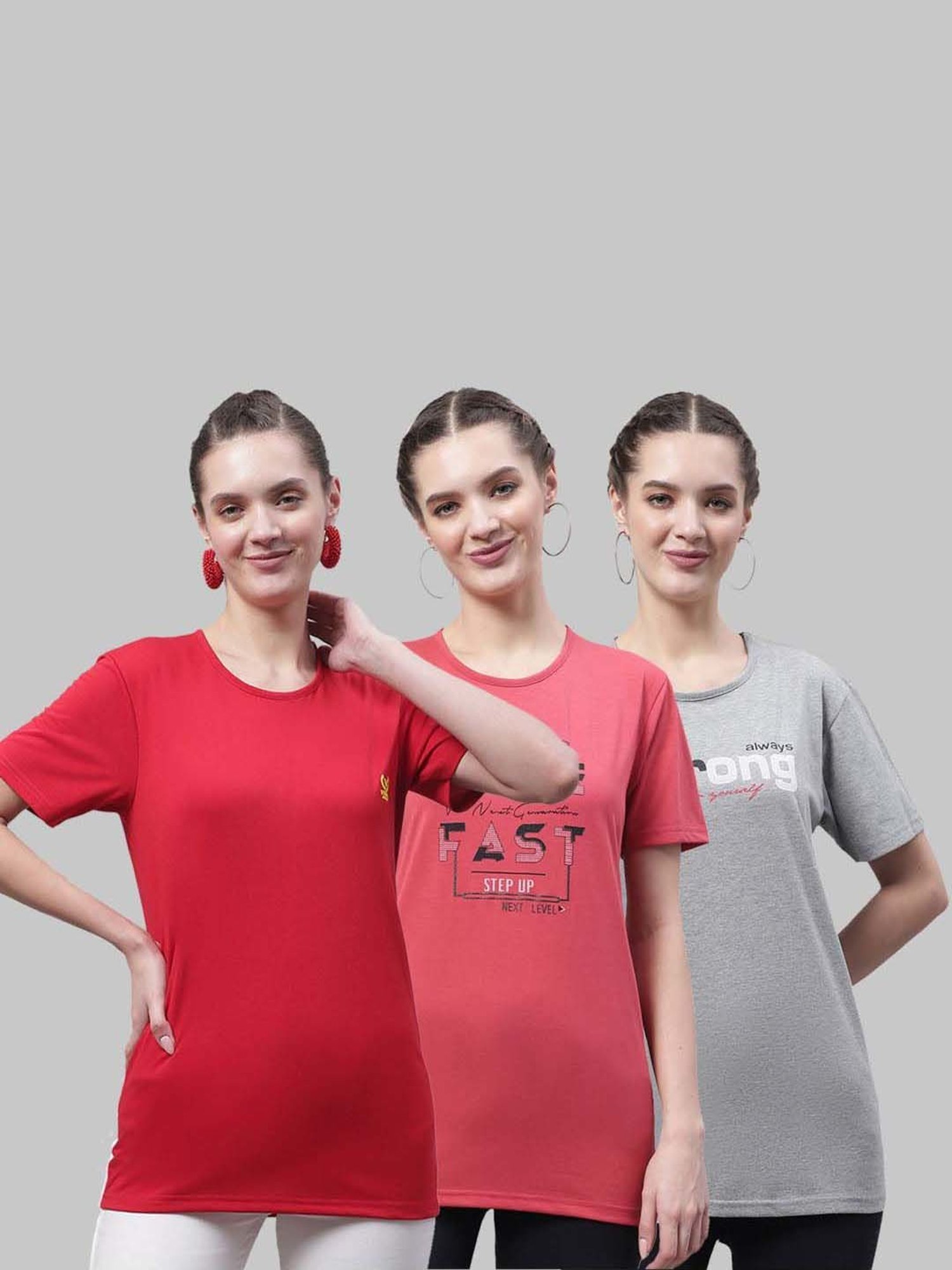 Vimal Jonney Red & Pink Cotton Printed Sports T-Shirt - Pack Of 3