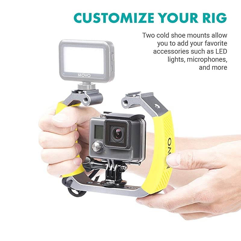 GBU70Y Underwater Diving Rig for GoPro Hero with Cold Shoe Mounts Wrist Strap Works with HERO3 HERO4 HERO5 HERO6 HERO7 HERO8 and Waterproof Action Cam Scuba GoPro Accessory Yellow