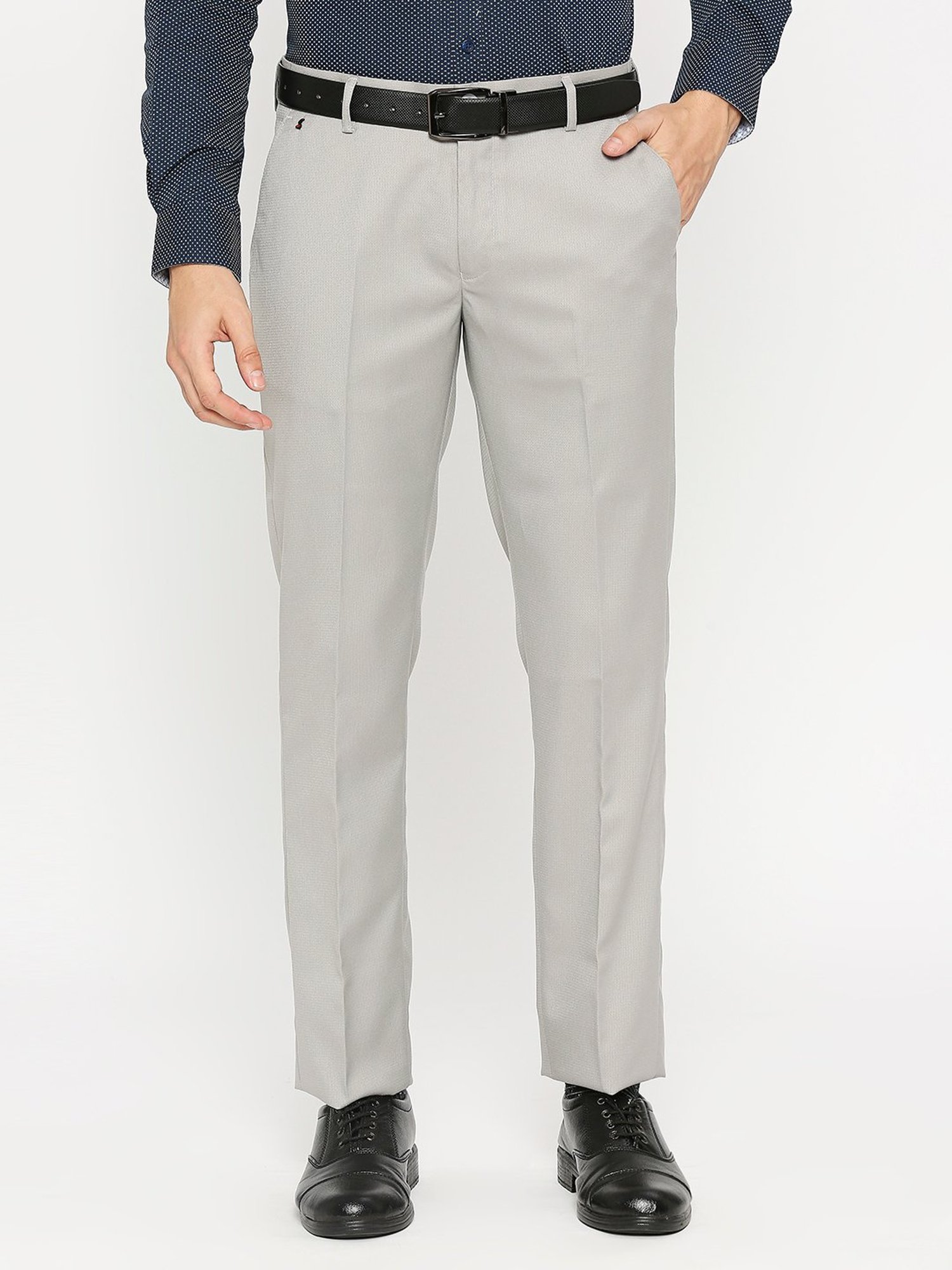 SOLEMIO Grey Slim Fit Flat Front Trousers