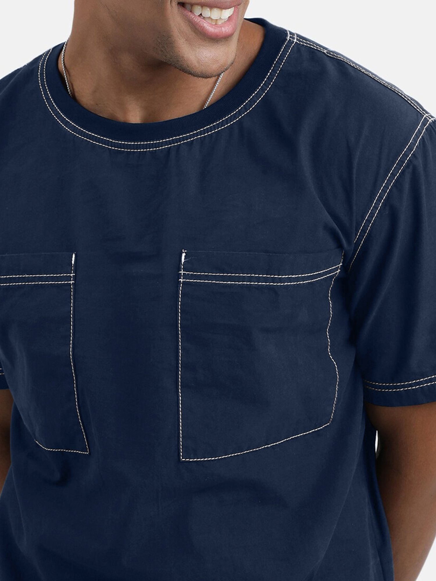 Bene Kleed Blue Relaxed Fit Cotton Crew T-Shirt