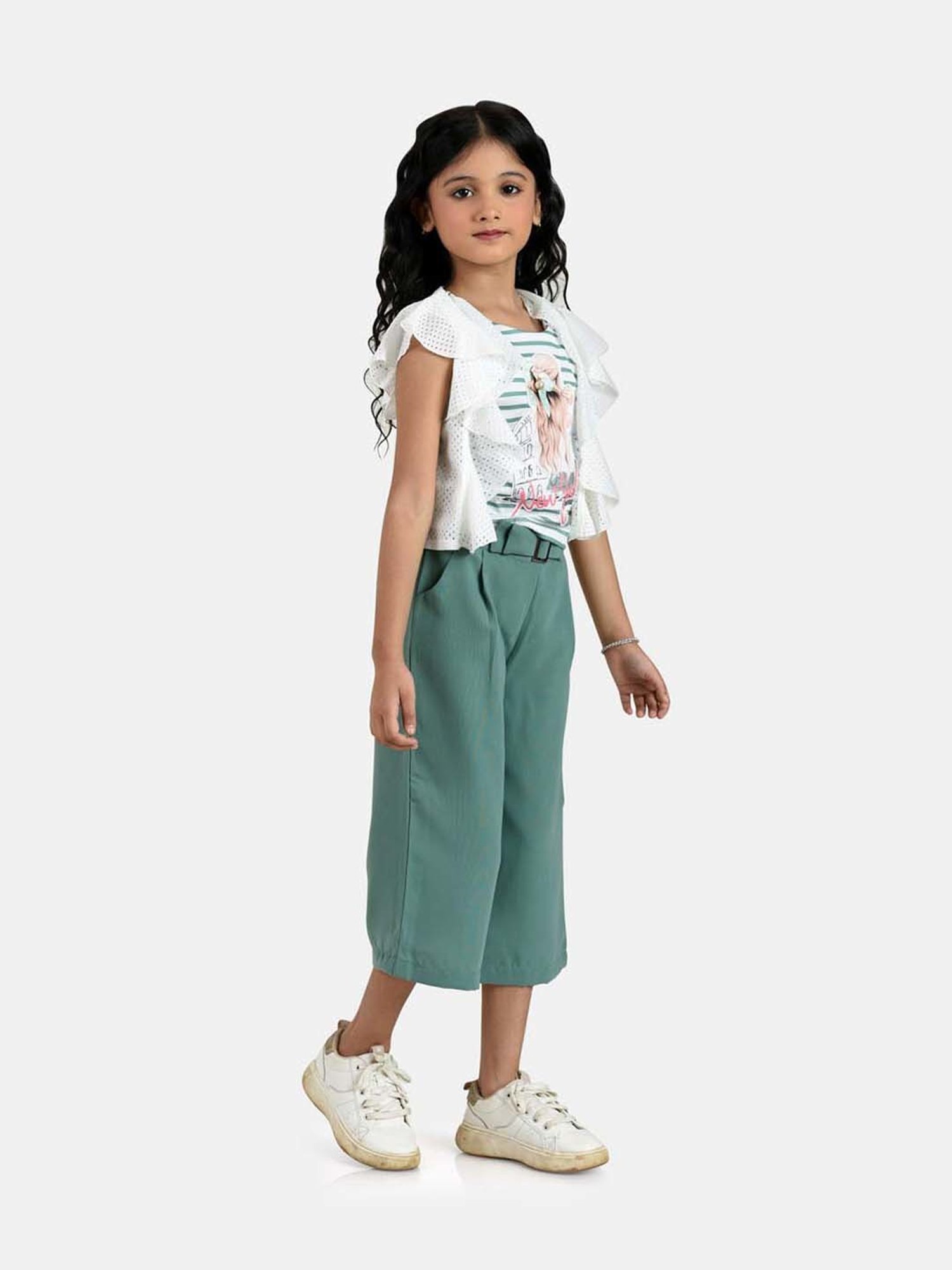 Peppermint Kids Green & White Printed Top Set