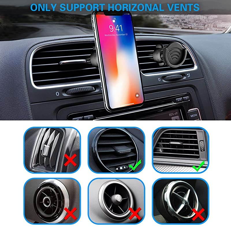 Air Vent Phone Holder for Socket Mount,  360&deg; Rotation Vent Clip Car Mount Silicone with Adjustable Switch Lock for Collapsible Grip / GPS Navigation & 3M Sticky Adhesive for Expanding Stand