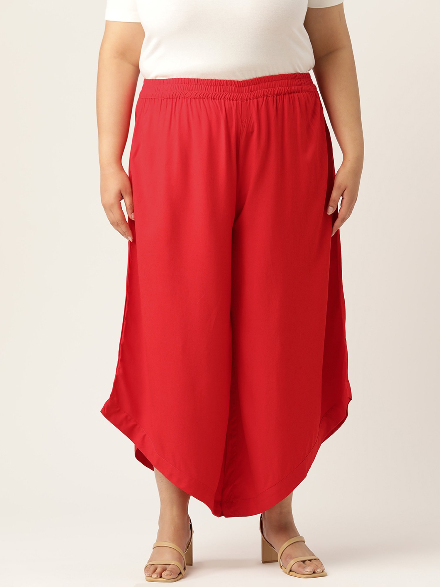theRebelinme Red Relaxed Fit High Rise Plus Size Culottes