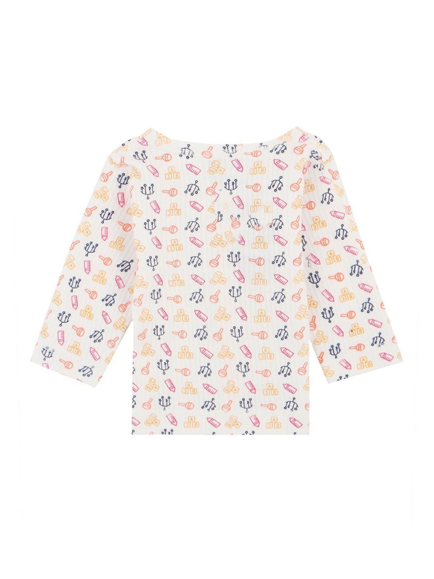 Bodycare Kids White & Yellow Cotton Printed Full Sleeves T-Shirt Set