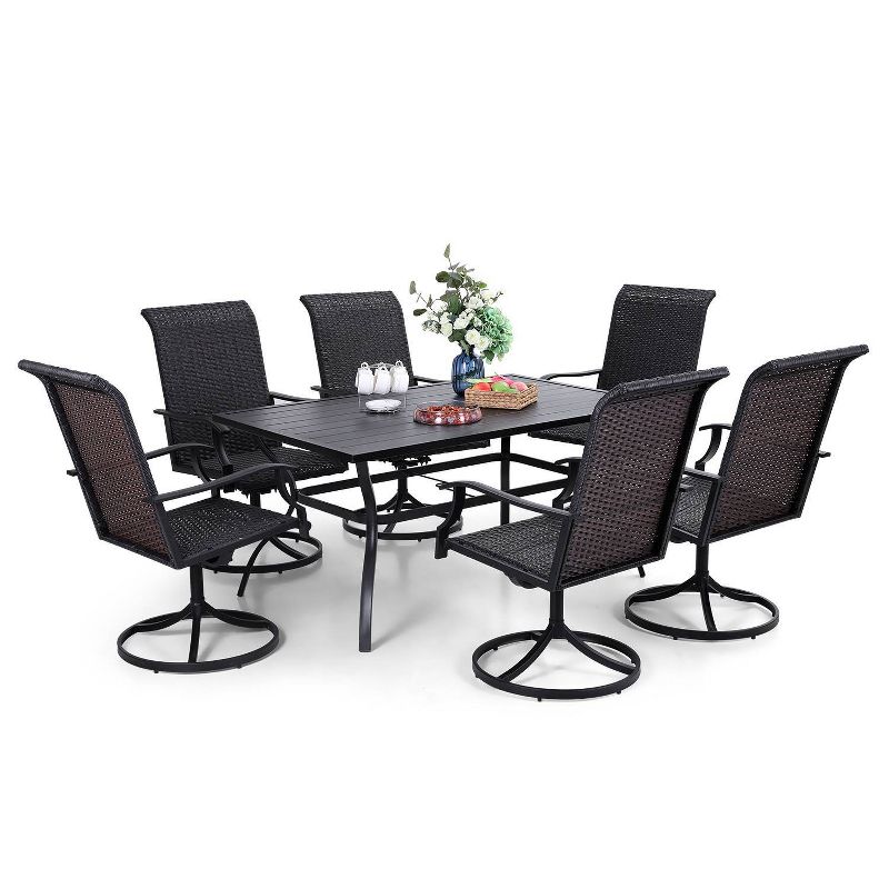 7pc Patio Dining Set with 360 Swivel Chairs & Rectangle Steel Table - Captiva Designs