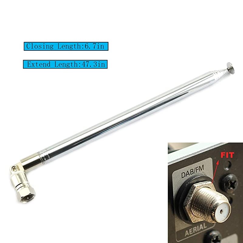 1 Piece FM Telescopic Aerial Antenna with F Male Connector 10 Sections 1.2m 75 Ohm TV Radio DAB AM/FM for Home Audio Radio Stereo Receiver Replacement