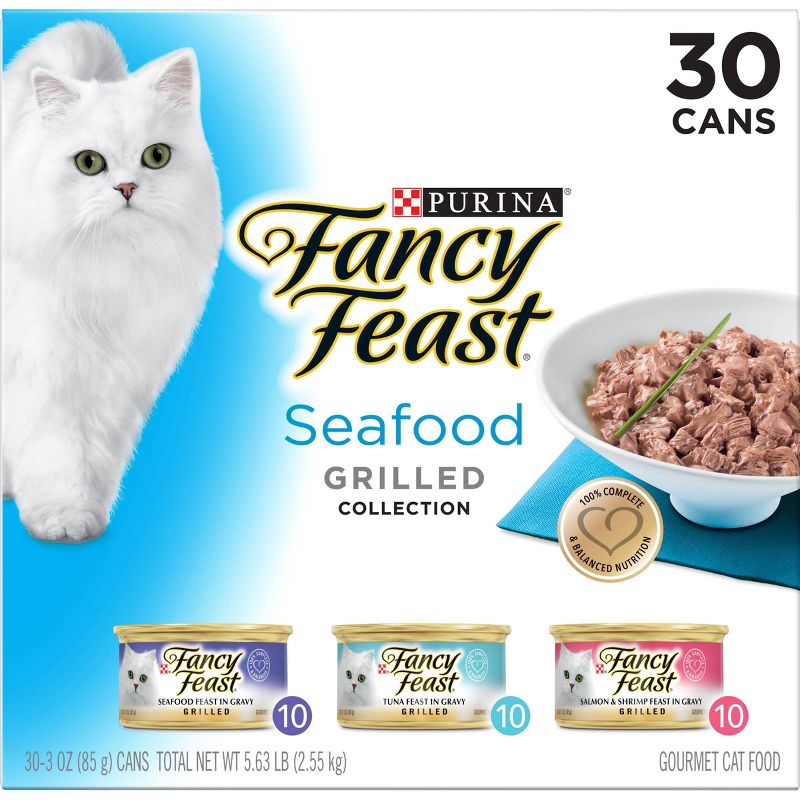 Purina Fancy Feast Seafood Collection Gourmet Wet Cat Food Grilled Collection - 3oz/30ct Variety Pack