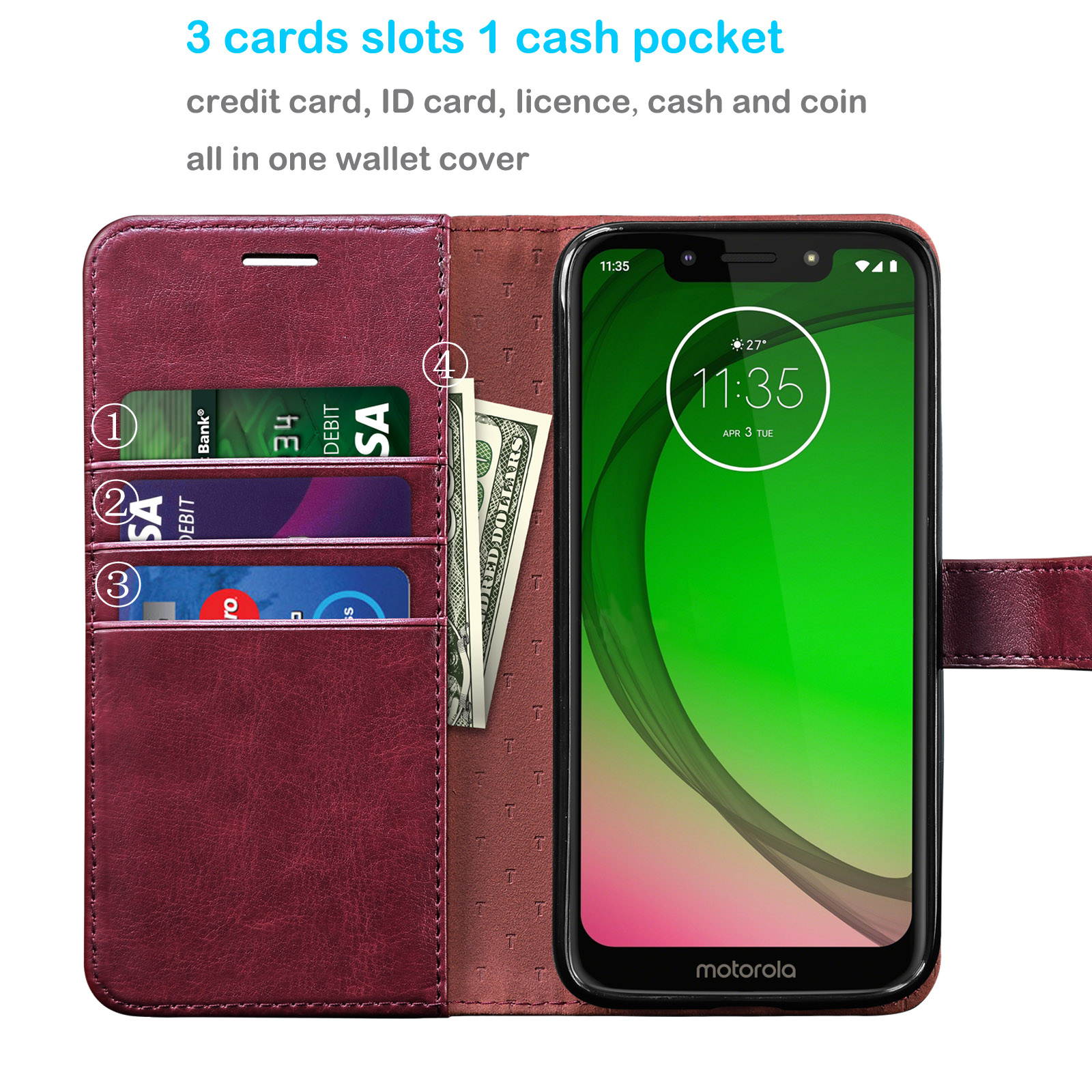 Moto G7 Power Case, Motorola Moto G7 Optimo Maxx/Moto G7 Supra Wallet Case, Tekcoo Premium [RFID Blocking] Cash ID Credit Card Slots Holder Carrying Vegan Leather Folio Flip Cover Cases [Black]
