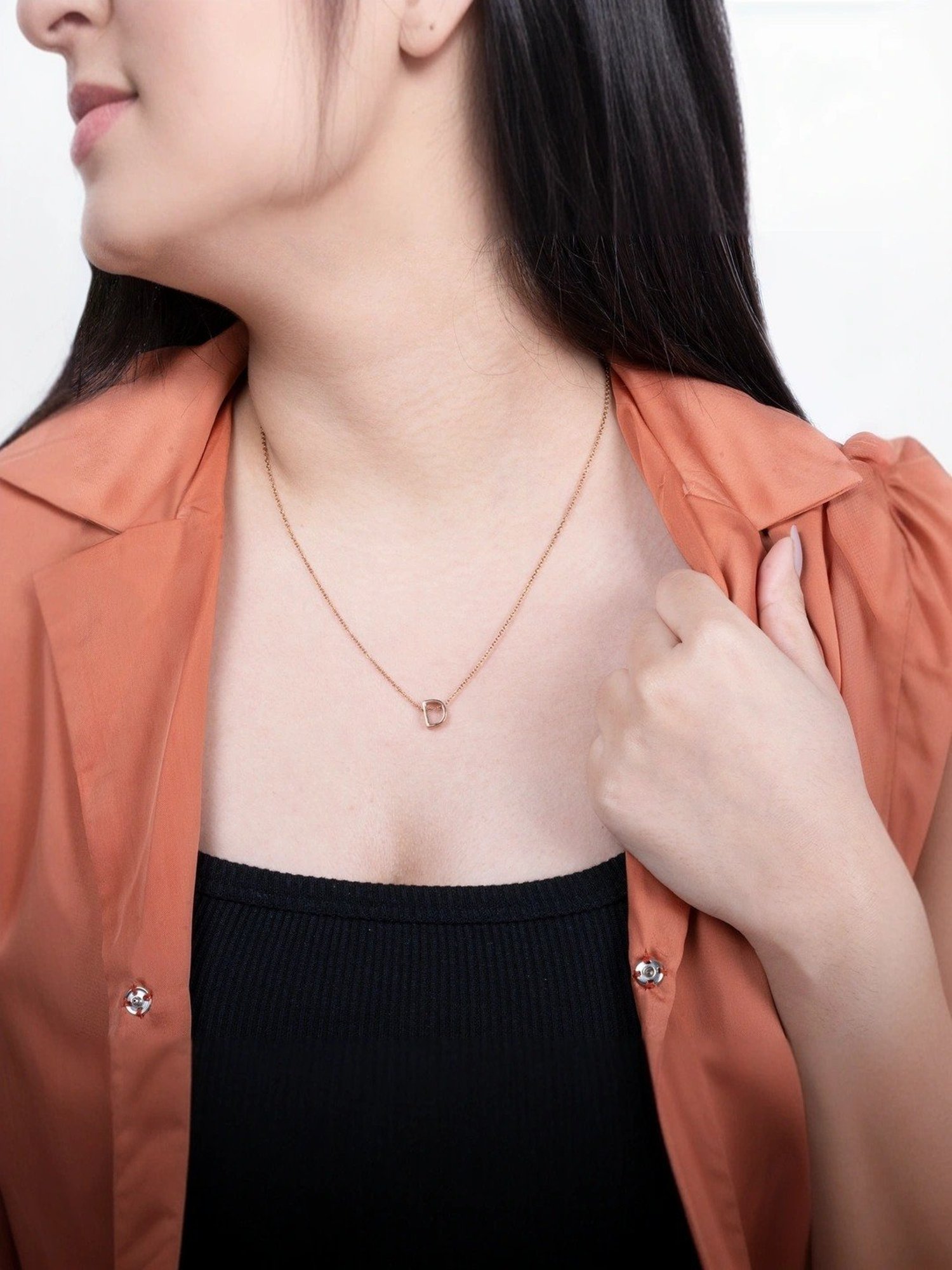 Touch925 Sterling Silver Divine D Initial Rose Gold Chain Pendant