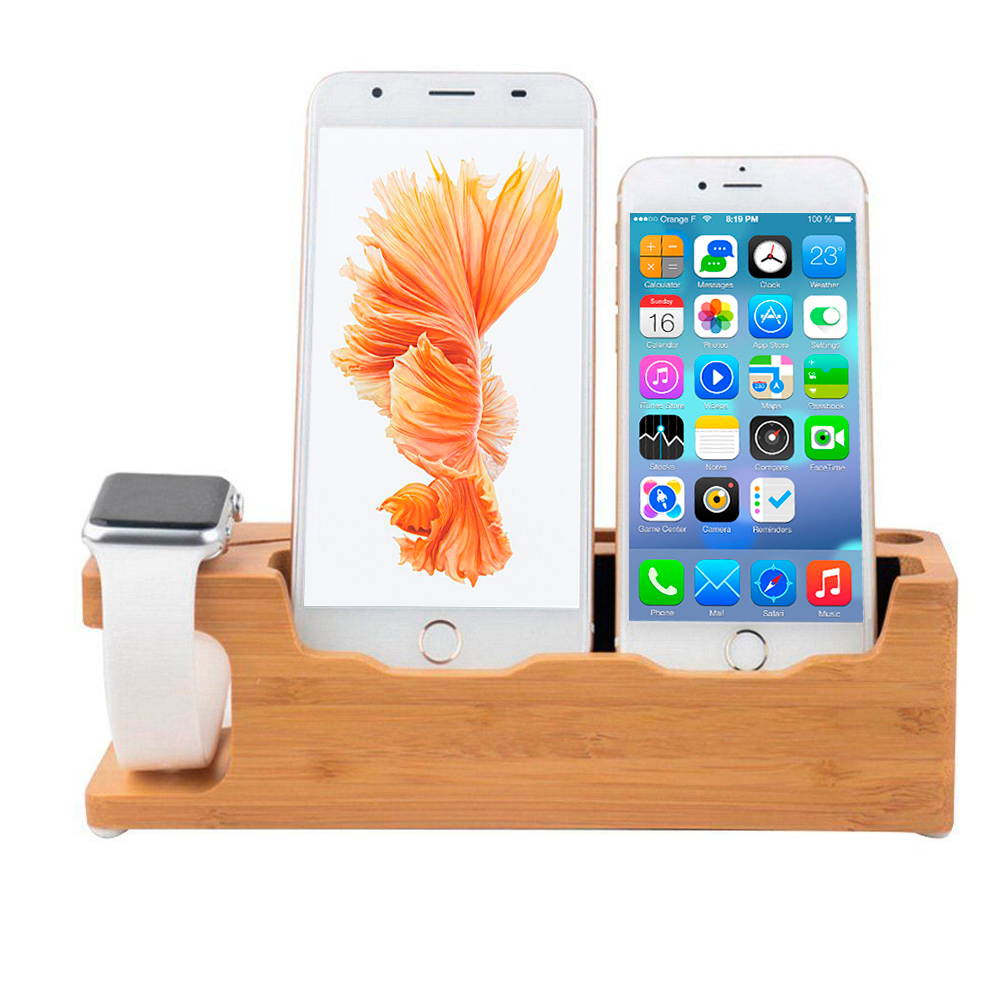 Apple Watch Stand,Mignova iWatch Bamboo Wood Charging Dock Cable Management Wood Charging Station for Apple Watch & iPhone & iPad & Smartphone & Tablet with Business Card Holder Pen Holder