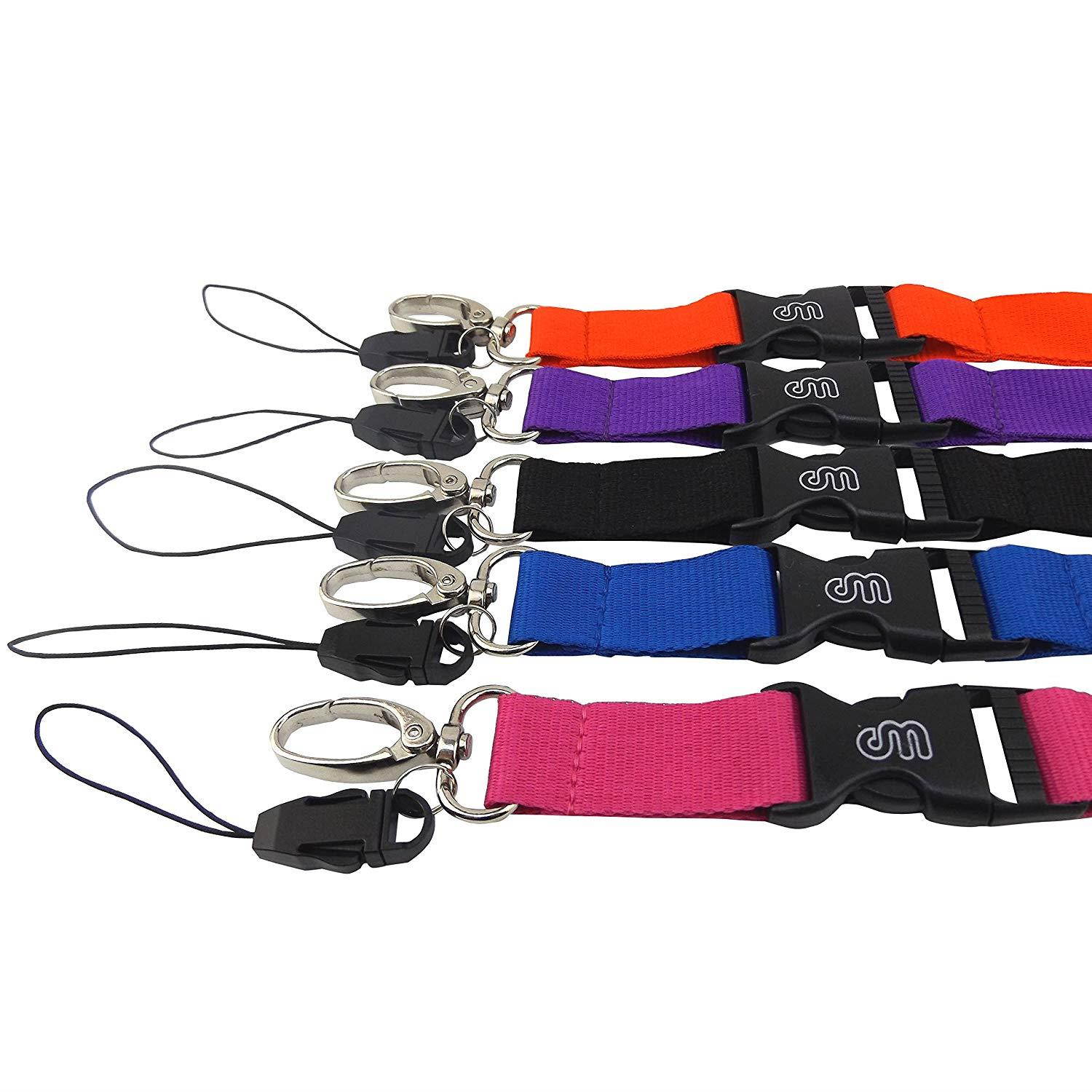 Office Lanyard, Wisdompro 5pcs 23" Polyester Neck Strap with Oval Clasp & Detachable Buckle for Phones, Camera, iPod, USB, Key, Keychain, ID Name Tag Badge Holder-(Purple Red Hotpink Blue Black)