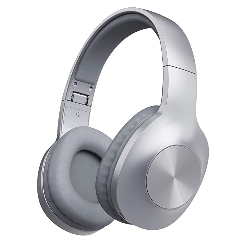 Bluetooth Headphones, 100 Hours Playtime Bluetooth 5.0 Headphones Over Ear with Deep Bass, Hi-Fi Sound and Soft Earpads, Built-in Mic, Wired/Wireless Headset for Home Office-Silver