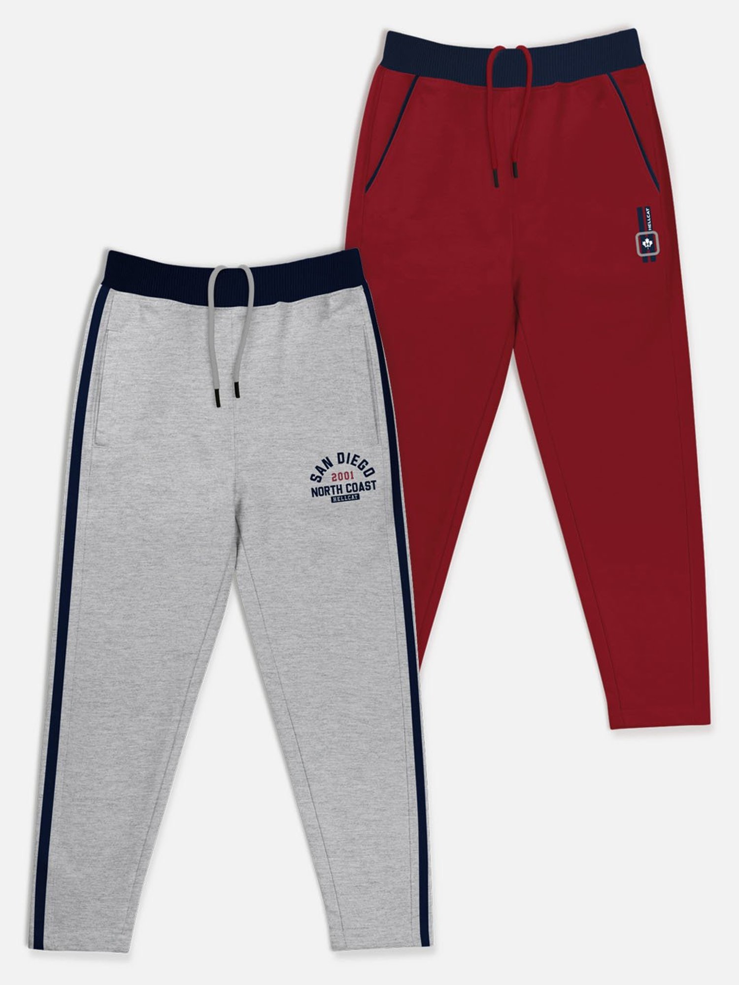 HELLCAT Maroon & Grey Solid Trackpants (Pack Of 2)