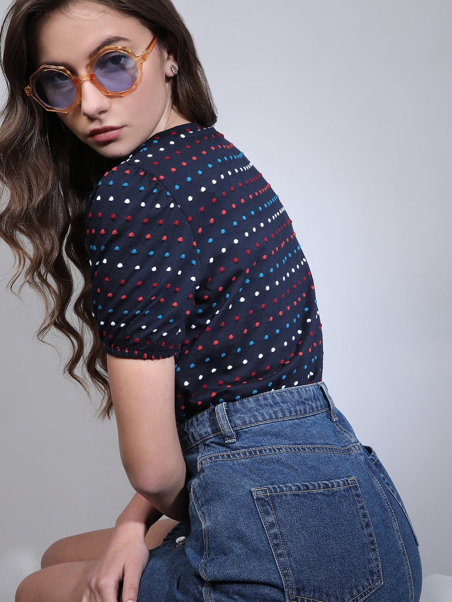 Vero Moda Navy Cotton Printed T-Shirt