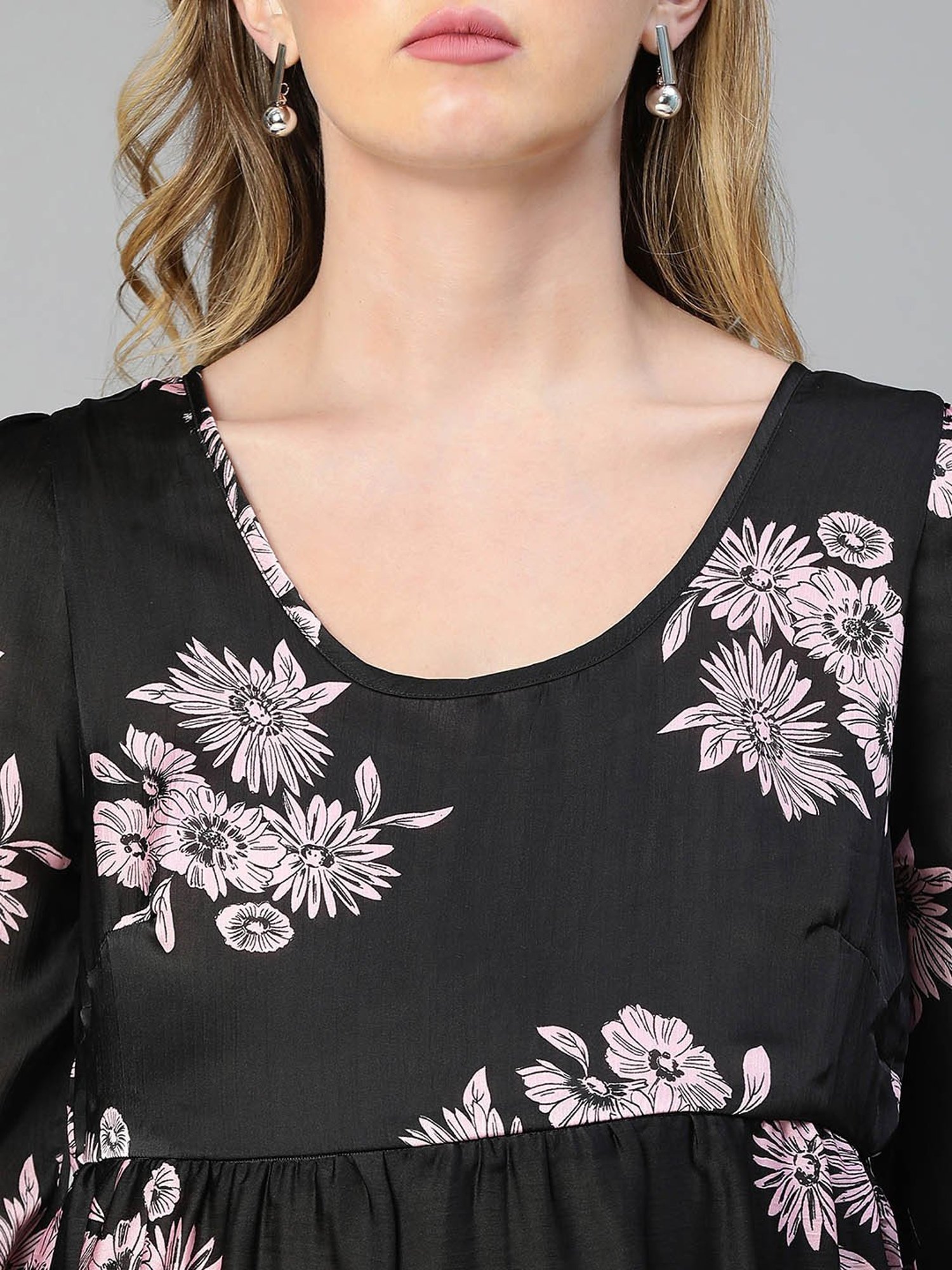 Oxolloxo Black & Pink Printed Maternity Dress