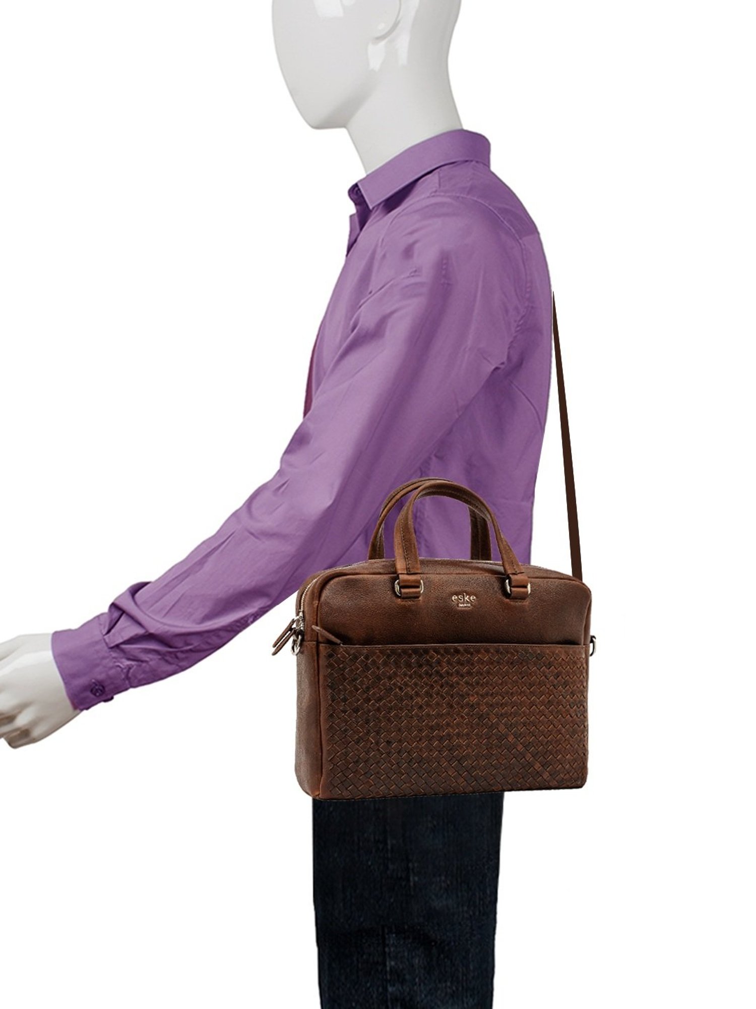 Eske Brooks Tan Leather Medium Laptop Messenger Bag