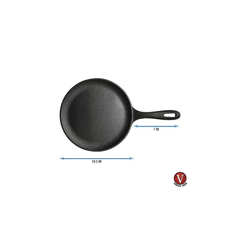 Cast Iron Round Pan Comal Griddle Seasoned with 100% Kosher Certified Non-GMO Flaxseed Oil, 10.5", Black