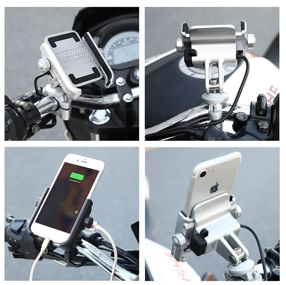 NikoMaku Motorcycle Phone Holder Phone Mount 5V 2A USB Port Metal Aluminum Alloy Handlebar Holder 360&deg; Adjustable Compatible 4-6.8 inch Mobile Phone, iPhone Samsung BlackBerry etc.