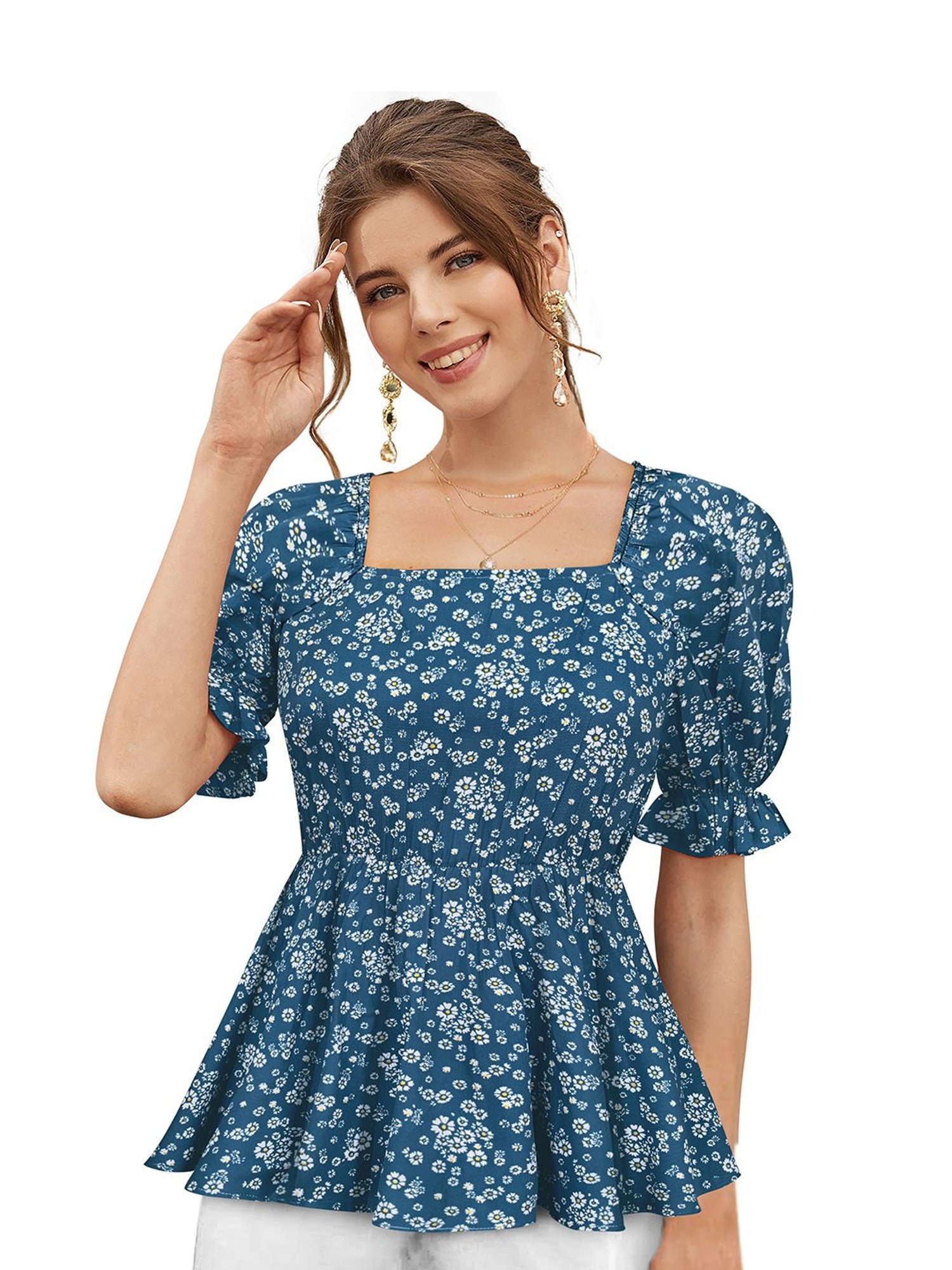 KERI PERRY Teal Floral Print Top