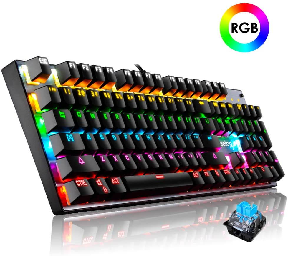 FELiCON RGB LED Backlit Wired Mechanical Gaming Keyboard,Metal Panle Dustproof Suspended Keycap Keyboard,for Laptop PC Game and Work (Black & RGB)