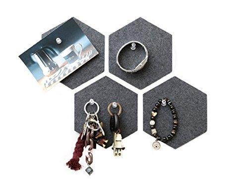 Thehaki Sandwich Felt Board Hexagon type Memo Board Wall Decoration Home Deco (Dark Gray 4pcs Set)