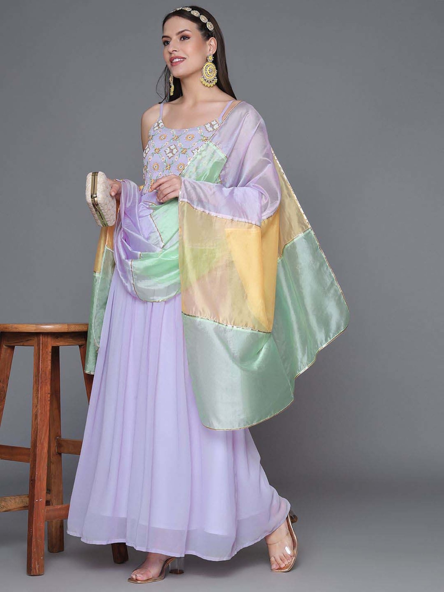 Heeposh Purple Embellished Dress With Dupatta