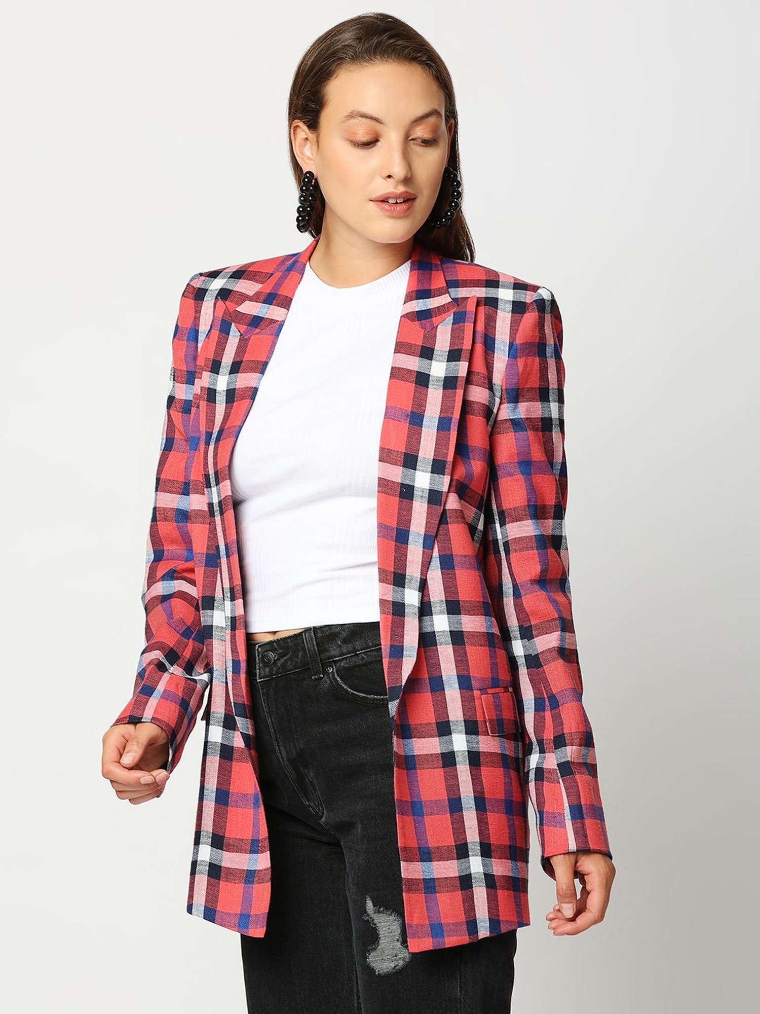 Remanika Red Pure Cotton Chequered Jacket