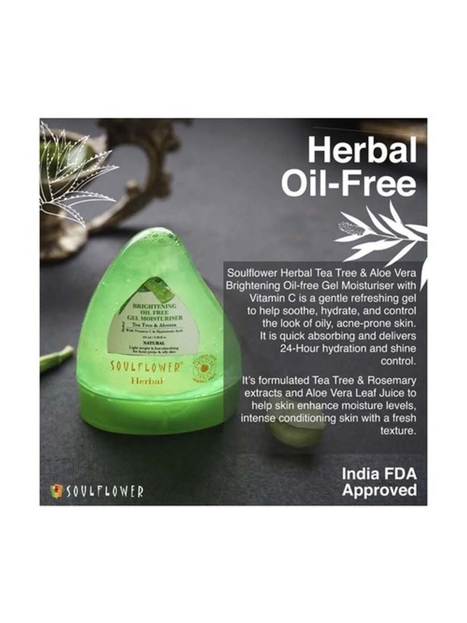 Soulflower Herbal Tea Tree & Aloe Vera Brightening Gel Moisturizer - 100 ml