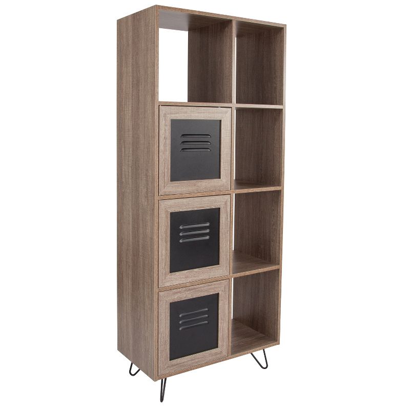 Emma and Oliver 63"H 5 Cube Storage Organizer Bookcase in Rustic Wood Grain Finish
