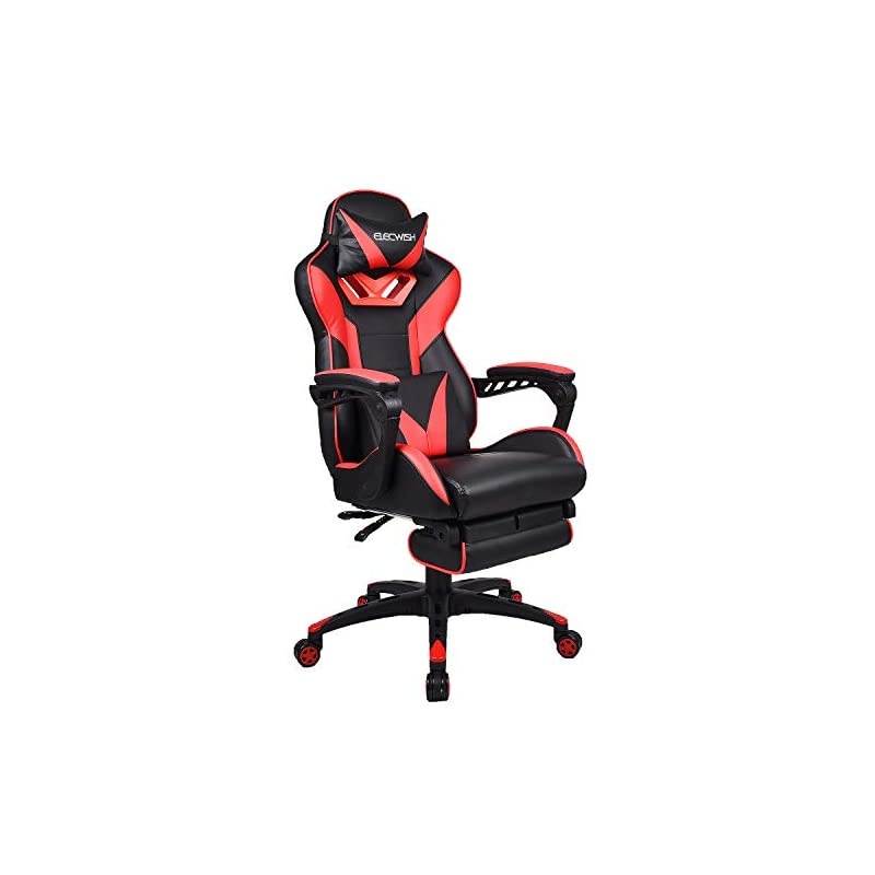 Racing Gaming Chair with Footrest and Massage Lumbar Pillow, Swivel Height Adjustable Reclining PU Leather Video Game Chair, E-Sports Gaming Chair Big and Tall (Black)