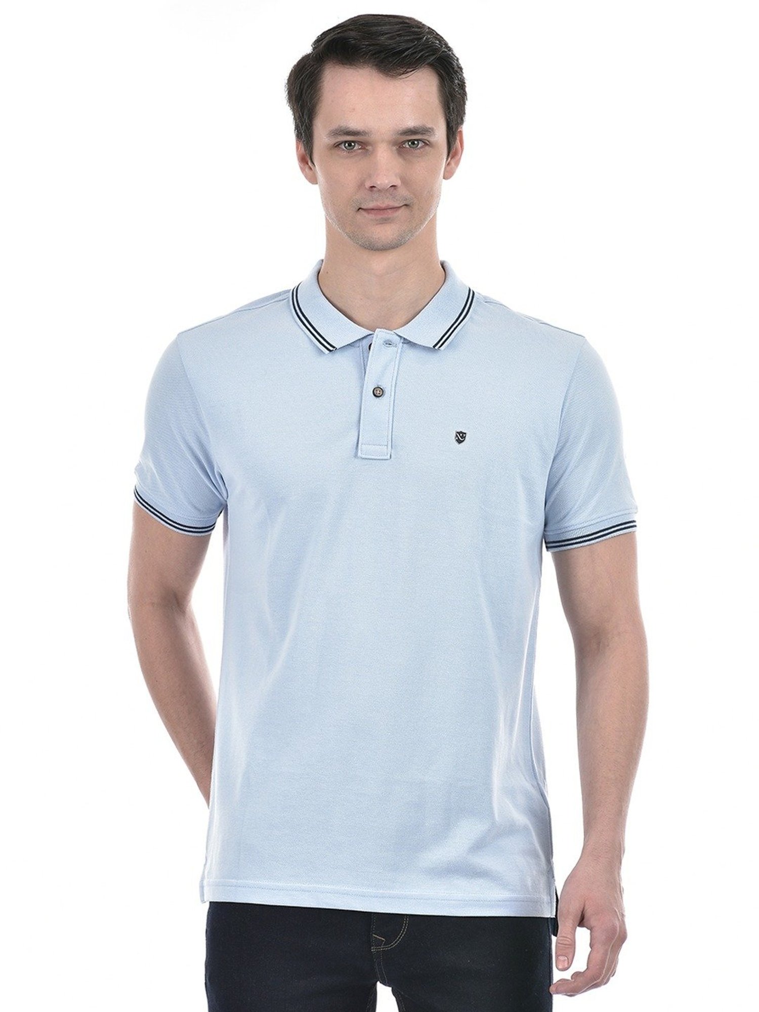 Numero Uno Powder Blue Cotton Slim Fit Polo T-Shirt