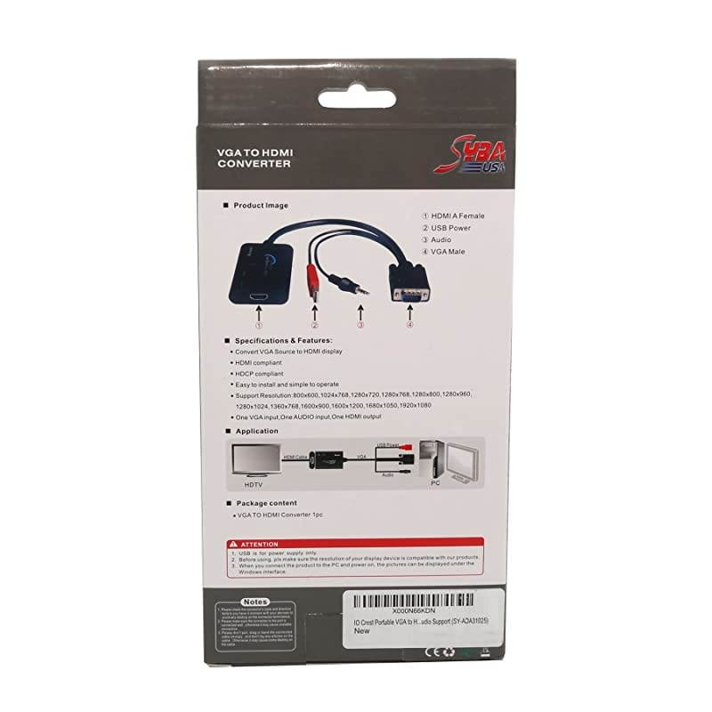 1080P VGA to HDMI Audio Video Cable Converter Active Output Adapter for HDTVAV Audio Support Adapter for PC Laptop DVD Desktop SYADA31025