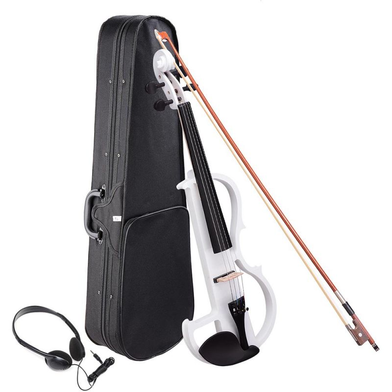 4/4 Electric Violin Full Size Wood Silent Fiddle Fittings Headphone White