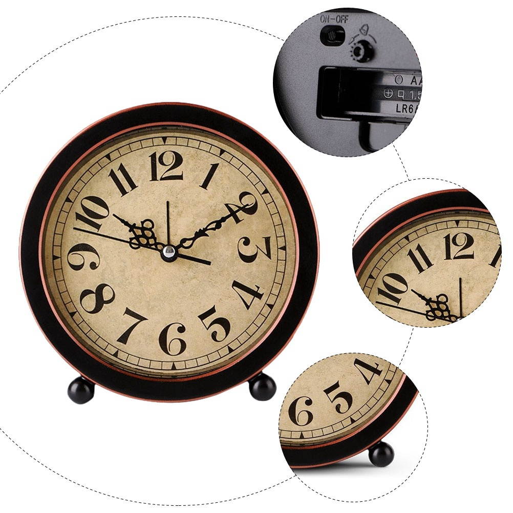 Retro Desktop Clock Household Alarm Clock Mute Bedside Clock for Daily Use